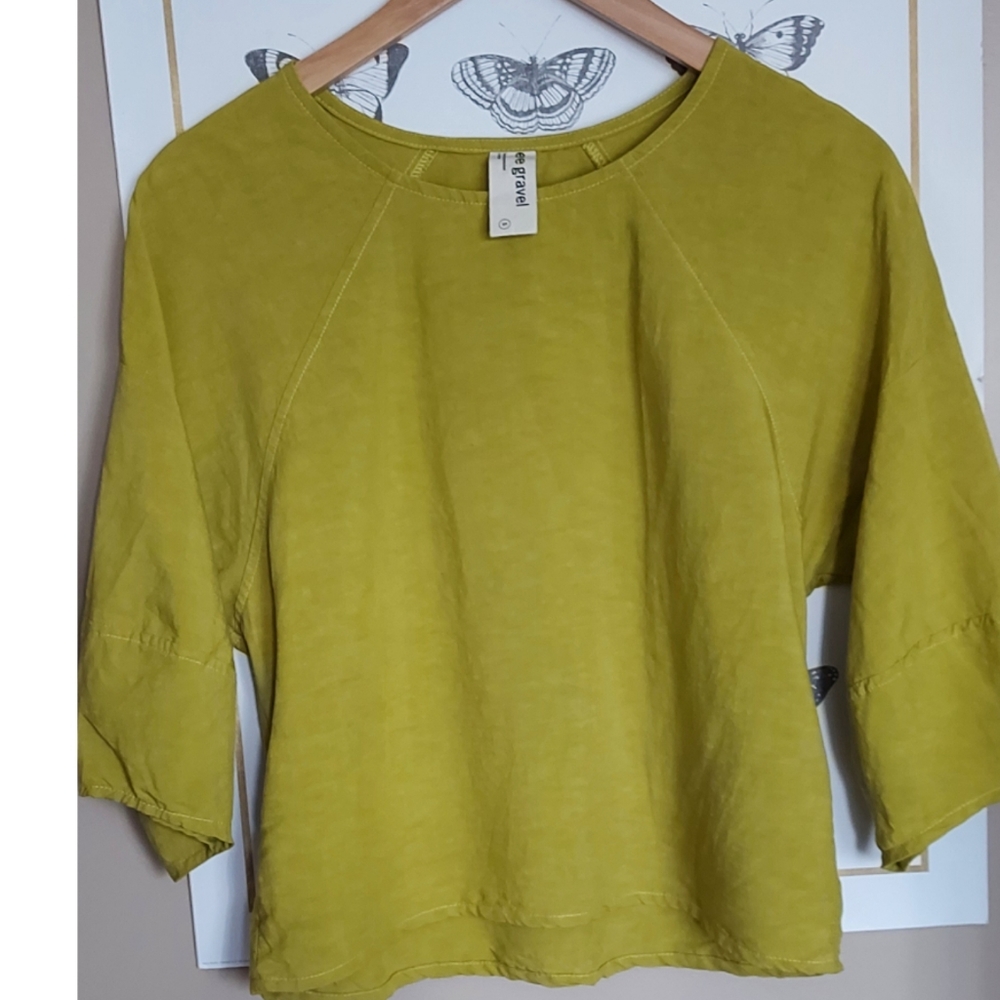 Eve Gravel linen top blouse crop mustard yellow small made in Canada
